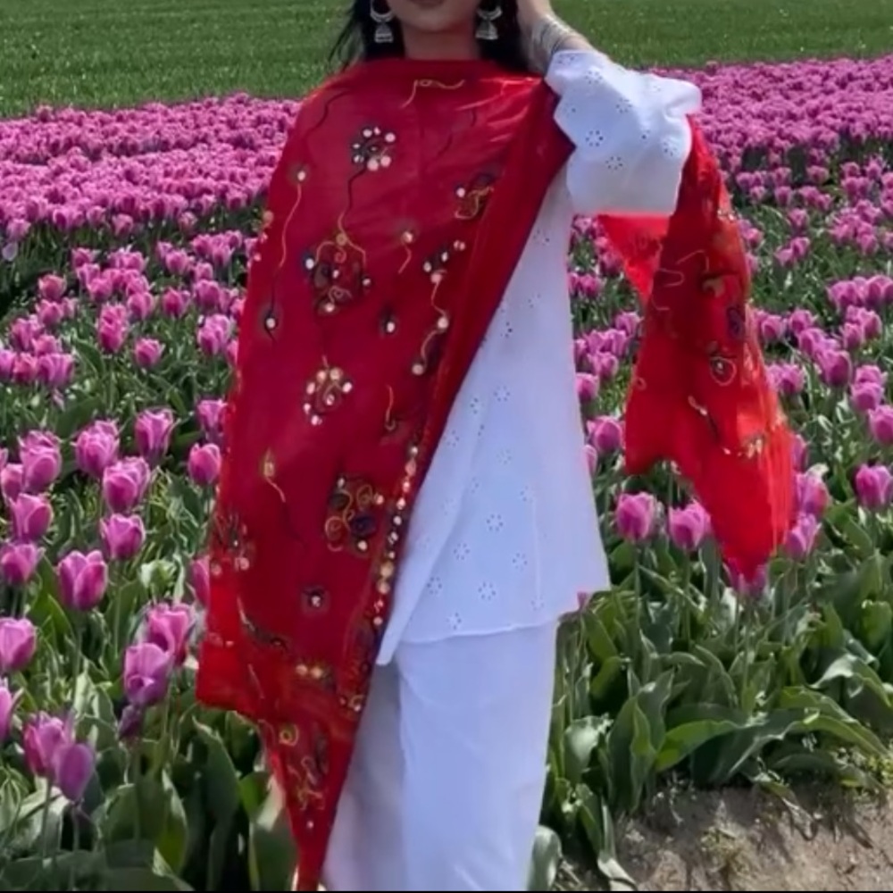 Elegant Red Embroidered Women's duppatta